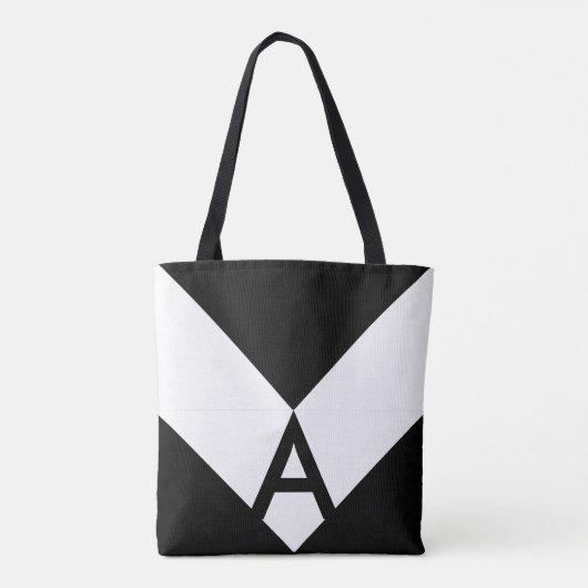 Tote Bag Monogramme sur Triangle Abstrait noir et blanc (Dos)