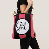 Tote Bag MONOGRAMME sur w/WATERMELON BLANC et rayures (De près)