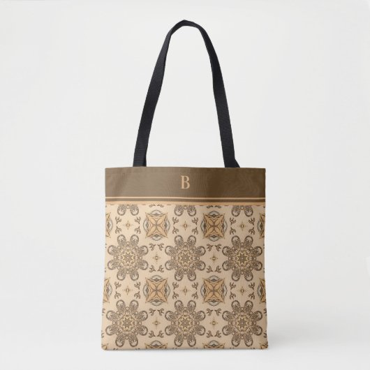 Tote Bag Monogramme Tan Brown Abstrait Boho Motif (Devant)