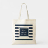 Tote Bag Monogramme Tendance Élégant Rayure Bleu Marine Bla (Dos)