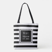 Tote Bag Monogramme tendance élégant rayure noir et blanc (Dos)