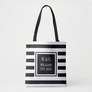 Tote Bag Monogramme tendance élégant Rayure noire et blanch