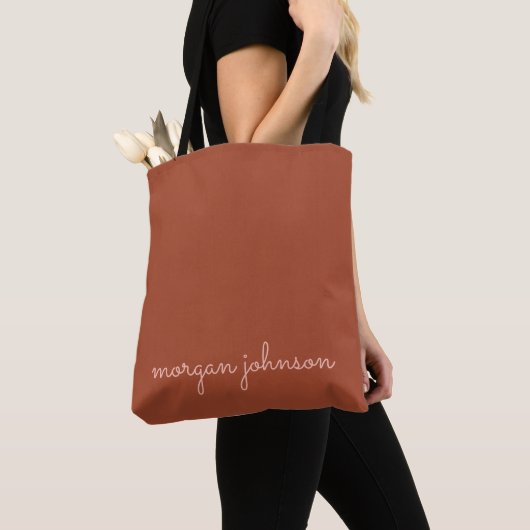 Tote Bag Monogramme tendance | Orange brûlé + Nom du script (De près)