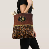 Tote Bag Monogramme Texture Brown et Motif léopard (De près)