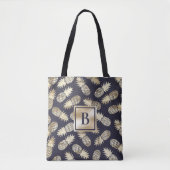 Tote Bag Monogramme Tropical Ananas Girly Gold Navy (Devant)