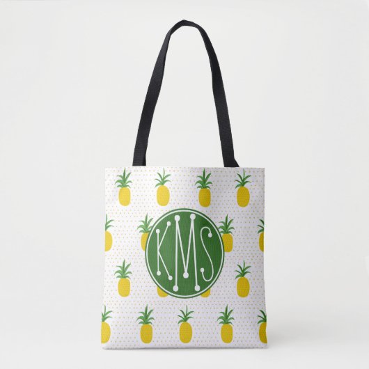 Tote Bag Monogramme tropical d'or des ananas | (Devant)