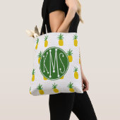Tote Bag Monogramme tropical d'or des ananas | (De près)