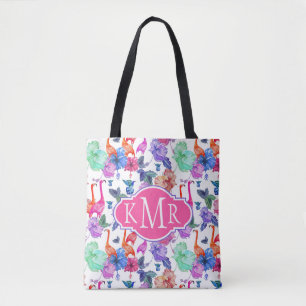 Tote Bag Monogramme tropical du motif d'aquarelle