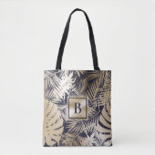 Tote Bag Monogramme Tropical Floral Gold Navy (Devant)