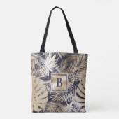 Tote Bag Monogramme Tropical Floral Gold Navy (Dos)