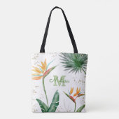 Tote Bag Monogramme Tropical Island Floral Script Or Blanc (Dos)