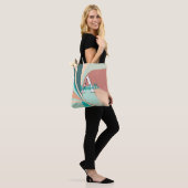 Tote Bag Monogramme Turquoise Abstrait Retro Moderne Peach  (Sur le modèle)