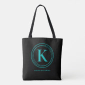 Tote Bag Monogramme Turquoise Élégant Nom Noir (Dos)