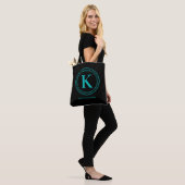 Tote Bag Monogramme Turquoise Élégant Nom Noir (Sur le modèle)