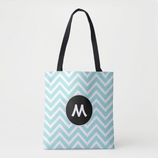 Tote Bag Monogramme Turquoise et Blanc Chevron (Devant)
