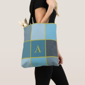 Tote Bag Monogramme turquoise géométrique (De près)