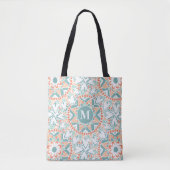 Tote Bag Monogramme Turquoise Mandala Peach (Devant)