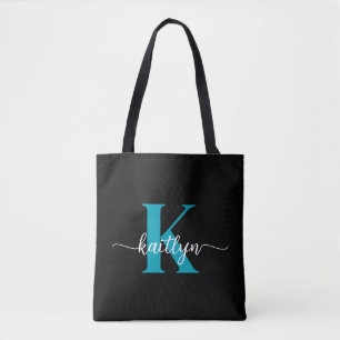 Tote Bag Monogramme Turquoise noir