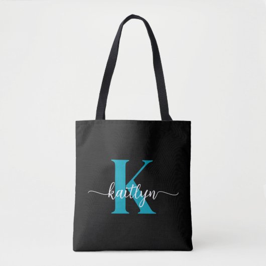 Tote Bag Monogramme Turquoise noir (Devant)