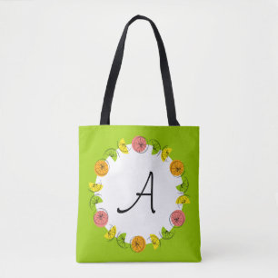 Tote Bag Monogramme vert Citrus Circle sur fourre-tout