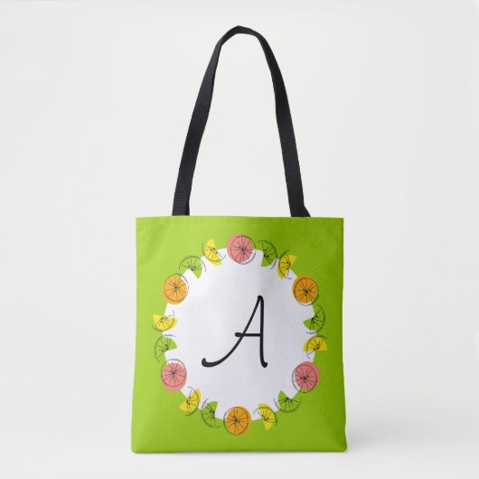 Tote Bag Monogramme vert Citrus Circle sur fourre-tout (Devant)