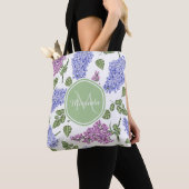 Tote Bag Monogramme vert en pastel floral lilas de lavande (De près)