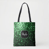Tote Bag Monogramme vert foncé faux parties scintillant sci (Devant)