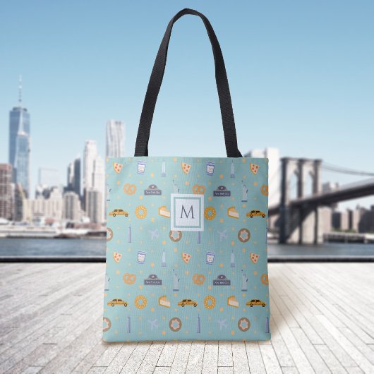 Tote Bag Monogramme vert Motif moderne de New York