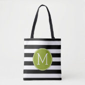 Tote Bag Monogramme vert Motif rayé noir et blanc (Devant)