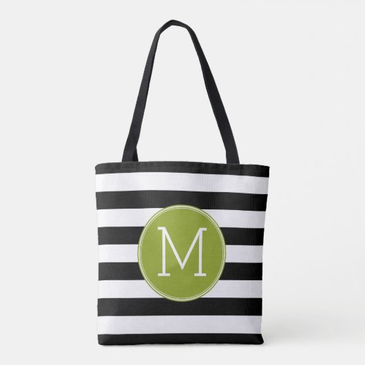 Tote Bag Monogramme vert Motif rayé noir et blanc (Dos)