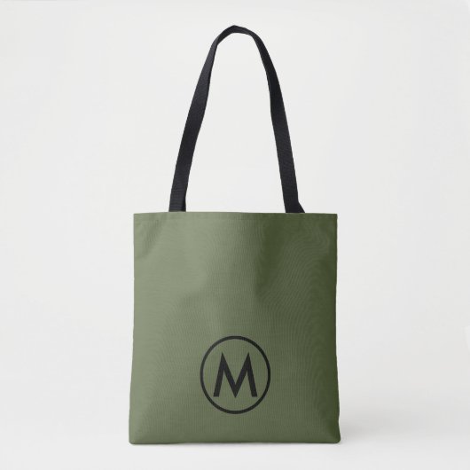 Tote Bag Monogramme vert olive moderne minimal (Devant)