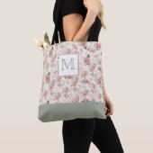 Tote Bag Monogramme vert rose vintage Floral (De près)