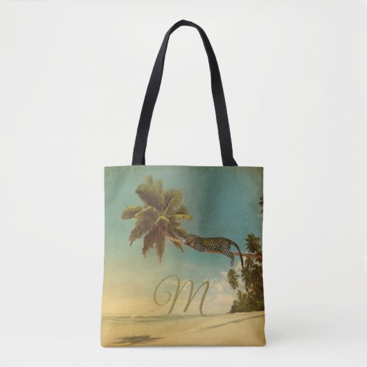 Tote Bag Monogramme Vintage Élégant de palme tropicale (Devant)
