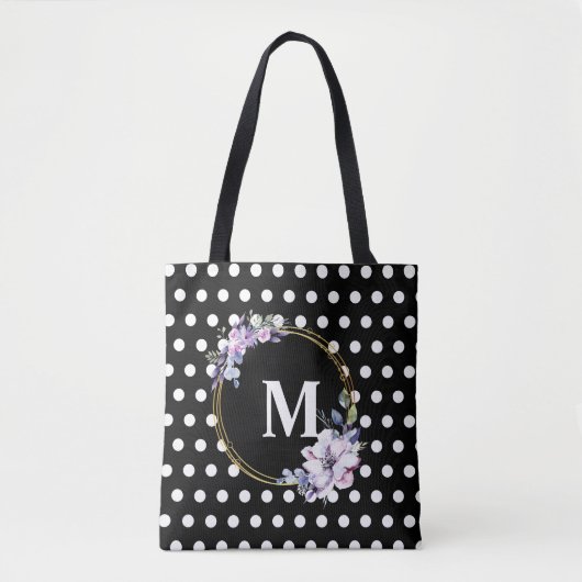 Tote Bag Monogramme Vintage Fleurs  Pois (Devant)