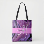 Tote Bag Monogramme Violet Abstrait Brillant Texture Rose (Devant)