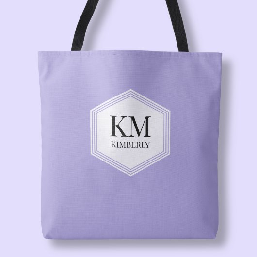 Tote Bag Monogramme violet simple Nom personnalisé moderne