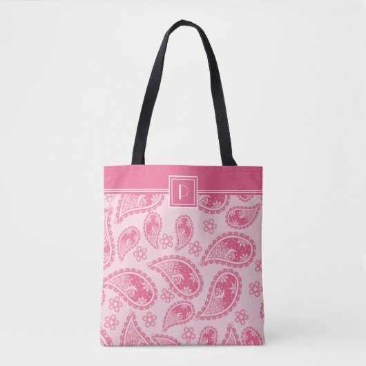 Tote Bag Monogramme & Votre Nom Sur Pink Paisley Motif (Devant)
