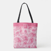 Tote Bag Monogramme & Votre Nom Sur Pink Paisley Motif (Dos)