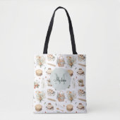 Tote Bag Monogramme Whimsical Floral Strawberry Country (Devant)