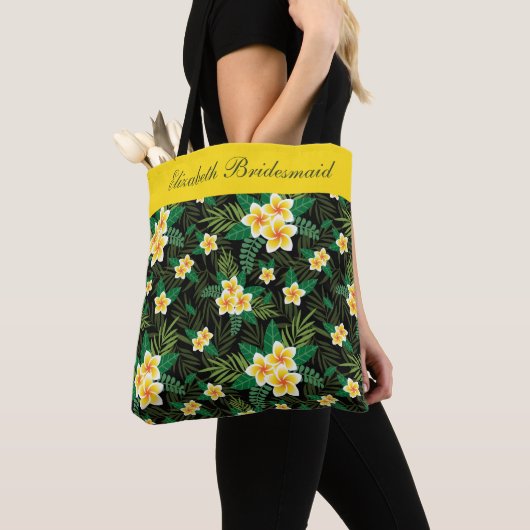 Tote Bag Monogramme Yellow Green Floral Botanique (De près)