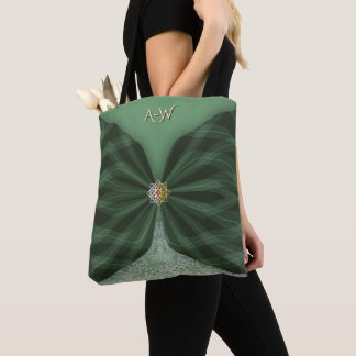 Tote Bag Monogrammed Botanical GreenJewel Textile Illusion 