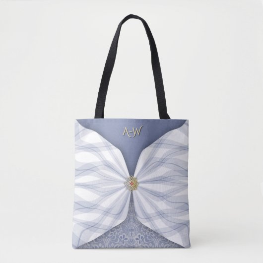 Tote Bag Monogrammed Dusty Blue Jewel Textile Illusion Tot (Devant)