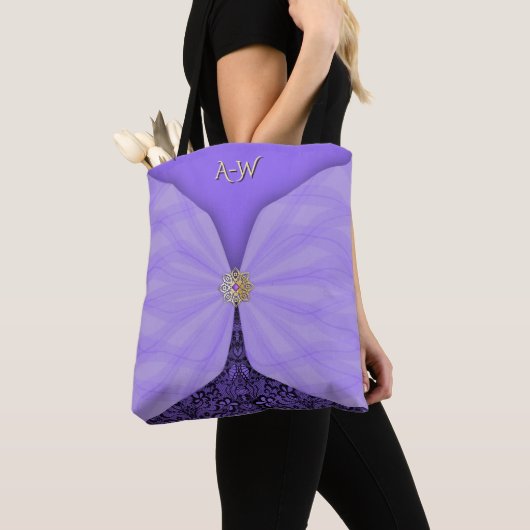 Tote Bag Monogrammed Purple Jewel Textile Illusion (De près)