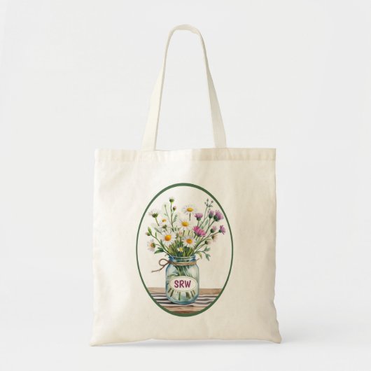 Tote Bag Monogrammes Initiales Personnaliser Fleurs sauvage (Devant)