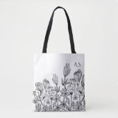 Tote Bag Monographe graphique floral noir moderne (Devant)