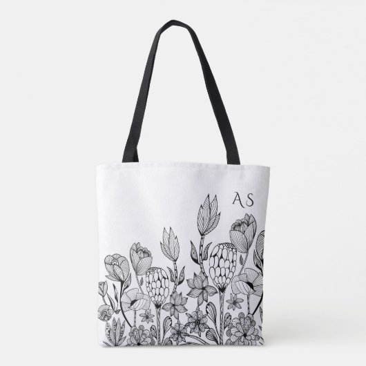 Tote Bag Monographe graphique floral noir moderne (Dos)