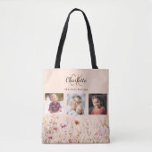 Tote Bag Monographie de collage photo fleur sauvage Peach (Devant)