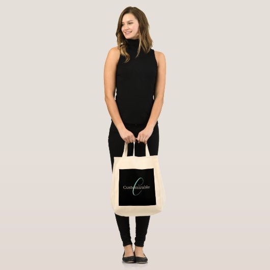 Tote Bag Monographie de script cursive modifiable noir bleu (Devant (modèle))