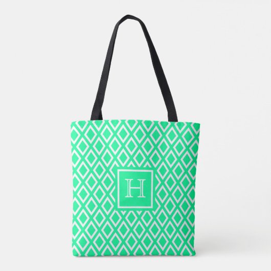 Tote Bag Monographie du motif de diamant vert à la menthe (Dos)