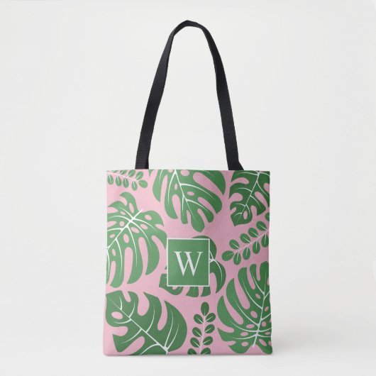 Tote Bag Monographie rose et vert Feuille (Devant)